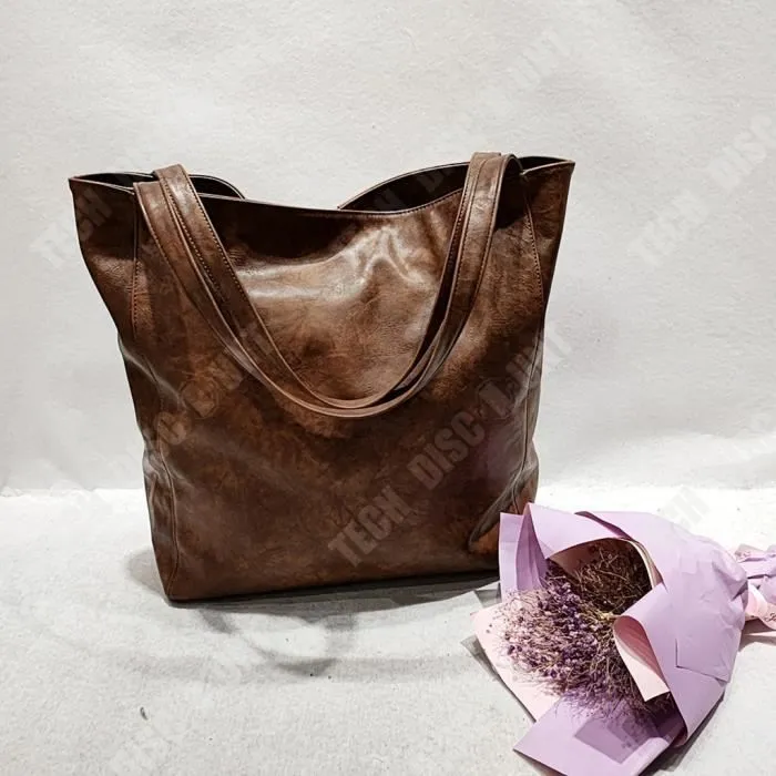TD® Mode rétro européenne et américaine Rivet contraste couleur couture une épaule Portable fourre-tout femme grande capacité sac-3