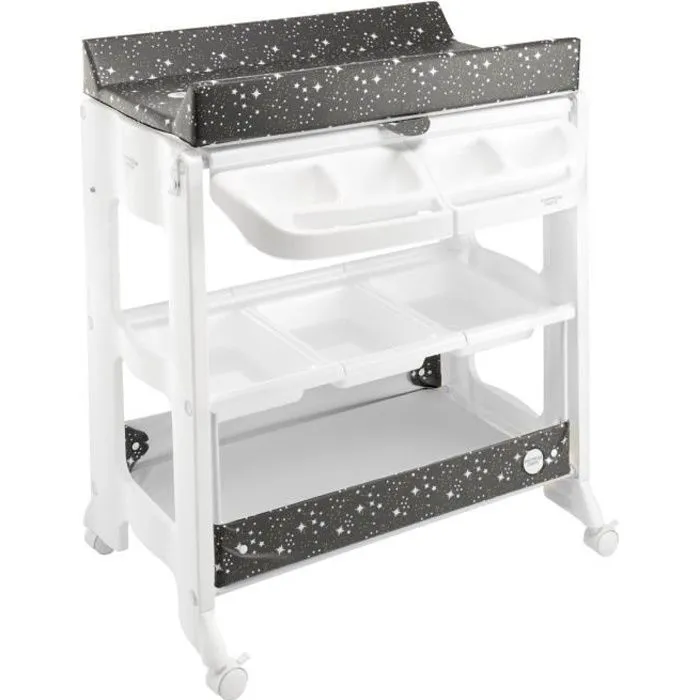 FORMULA BABY Table à langer Stars Grise - bacs de rangement - baignoire et tuyau vidange inclus-0