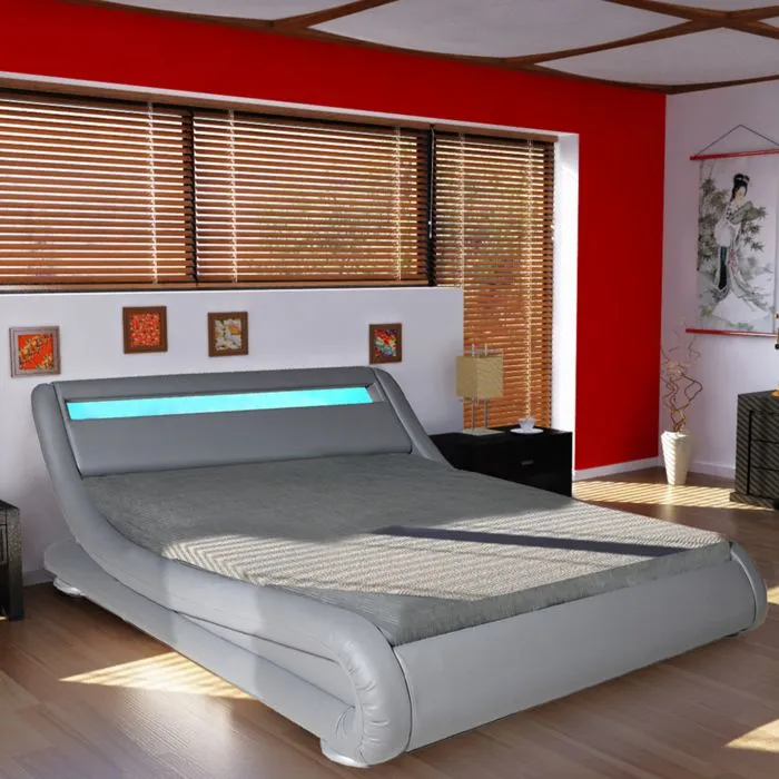 Lit double - WAVE - 160x200 - LEDS intégrées - Gris-2