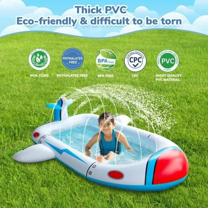 Pataugeoire Gonflable Vaisseau Spatial pour Enfants - SDLOGAL - PVC Durable - Pulvérisation d'eau à la Queue