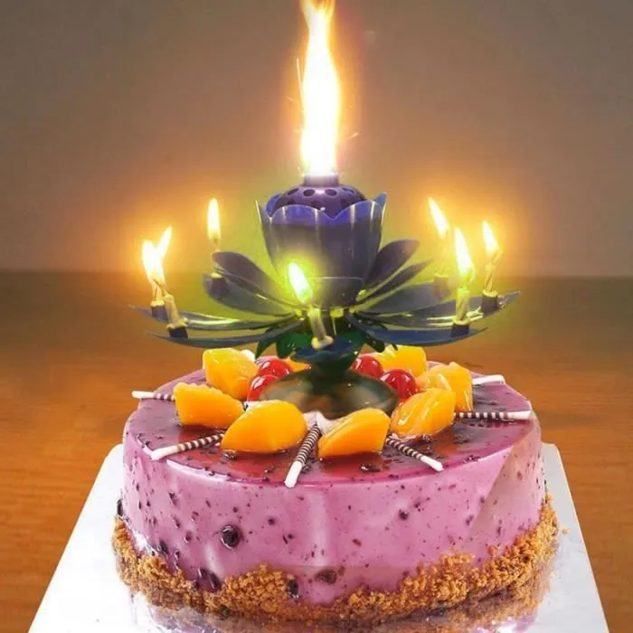 SHOP-STORY - Bougie d’Anniversaire Magique Fleur Musicale Tournante pour Décoration de Gâteau - Violet-0