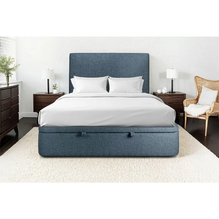 Lit coffre - Prestige - Bouclette Bleu - 140x190cm - Bois massif-5