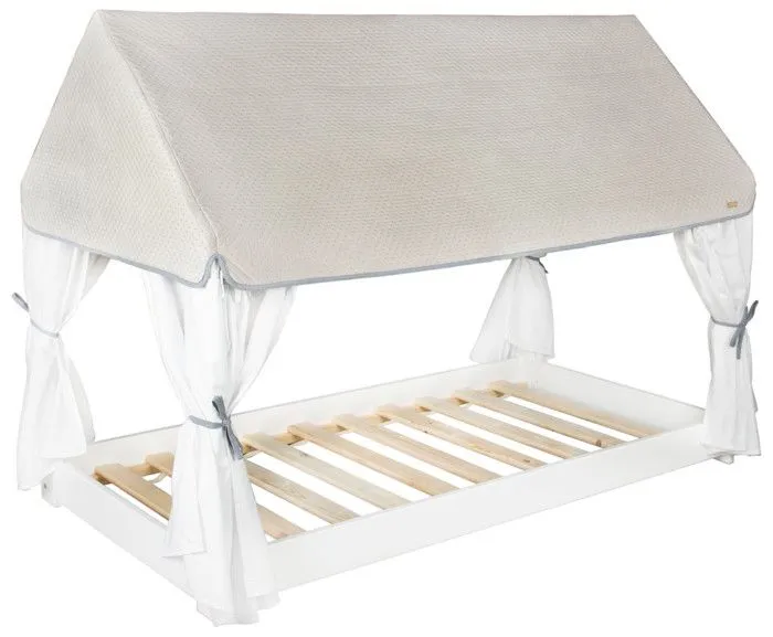 Lit Scandinave Enfant Maison avec Toit et Rideaux - 160x80 : Douceur et Aventure dans la Chambre-1
