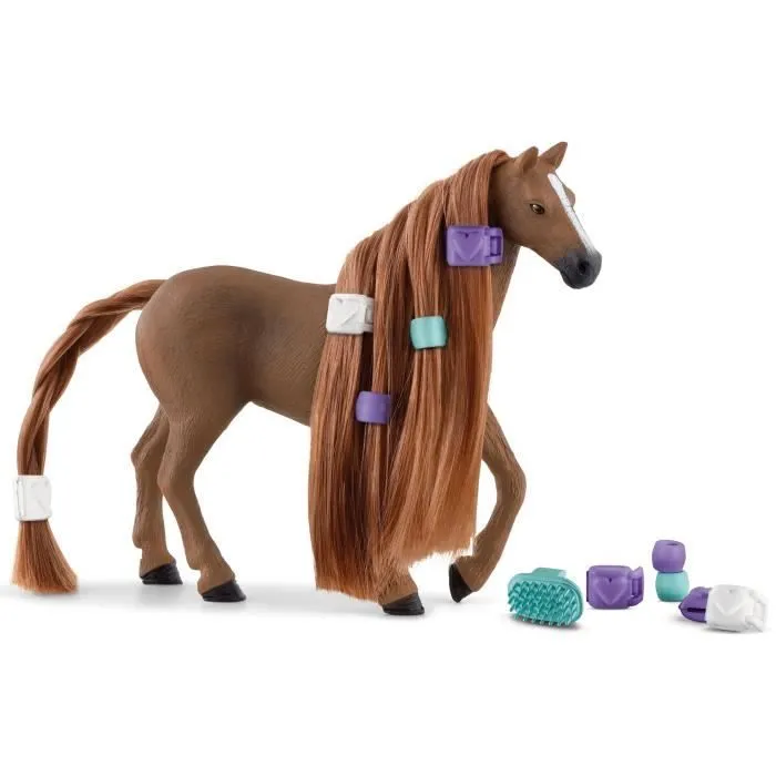 Figurine Jument Pur-sang Anglaise à coiffer - Figurine Cheval Réaliste avec Crinière Coiffable et Accessoires - Pour Garçons et-0