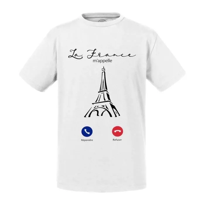 T-shirt Enfant Blanc La France M'Appelle Tour Eiffel Paris Voyage-0