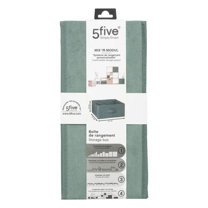 Boîte de Rangement en Velours Vert Kaki - FIVE - 31 x 31 x 15 cm - Polypropylène et Polyester-1