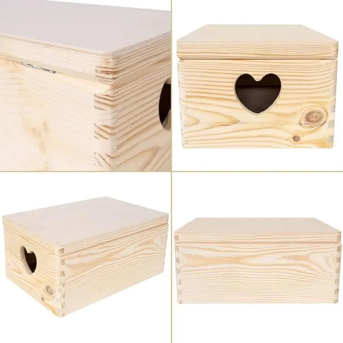 Creative Deco Caisse Bois Rangement 30x20x14cm - Boîte de Rangement Bois - Boite Rangement Cuisine - Caisse de Rangement Couvercle-2