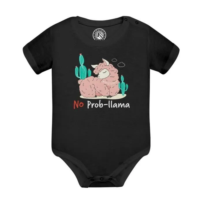 Body Bébé Manche Courte Noir No Prob-llama Dessin Lama Illustration Cactus Chill-0