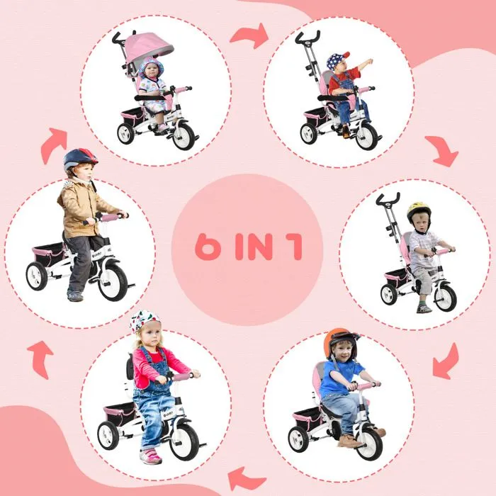 Tricycle Enfant HOMCOM évolutif Pare-Soleil Pliable Canne télescopique Amovible 95 x 50 x 106 cm Acier Rose-5