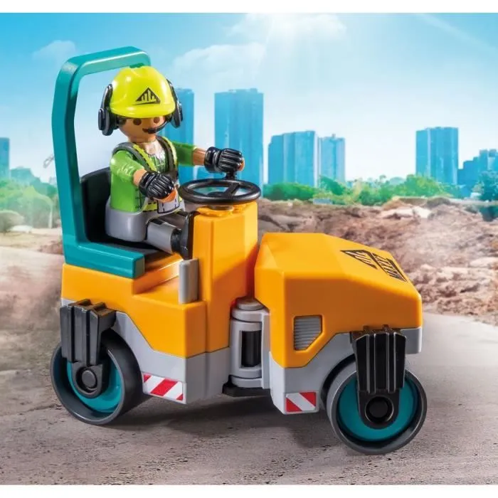 PLAYMOBIL 71751 Ouvriers avec rouleau compresseur et signalisation, Action Heroes, La construction, 43 pièces, Dès 4 ans-3