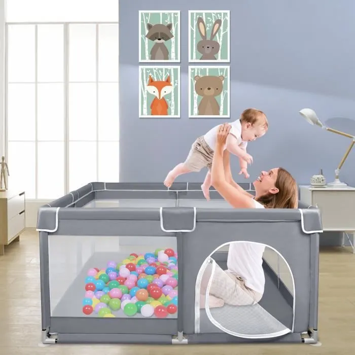 LARS360 Parc Bébé 180x200x68 cm Non-toxique Barrière Sécurité Aire de Jeux Enfants Centre D'activités Avec Base Antidérapante Gris-3