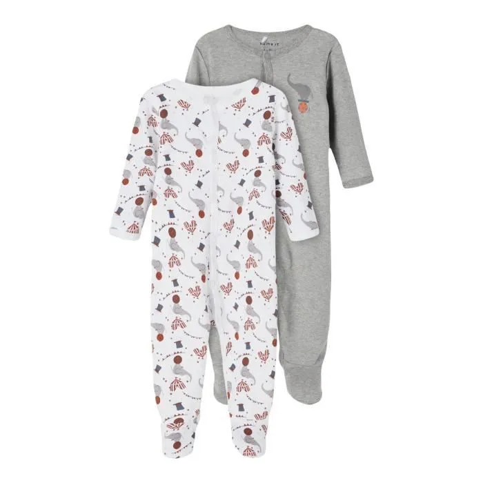 Pack de 2 Grenouillère bébé Name it Nightsuit Mel Circus - grey melange-0
