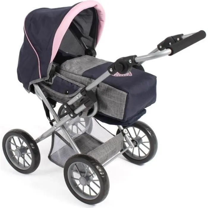Poussette combinée pour poupée LENI, bleu foncé - gris-0