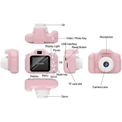 Appareil Photo pour Enfants GlobalCrown - Caméra Numérique Rechargeable Antichoc - Vidéo HD 1080p - Rose-2