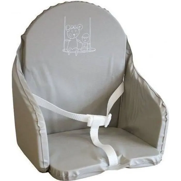 LOOPING Coussin Chaise Haute Bébé | PVC Imperméable, Sangles, Fabriqué en France | Gris-0