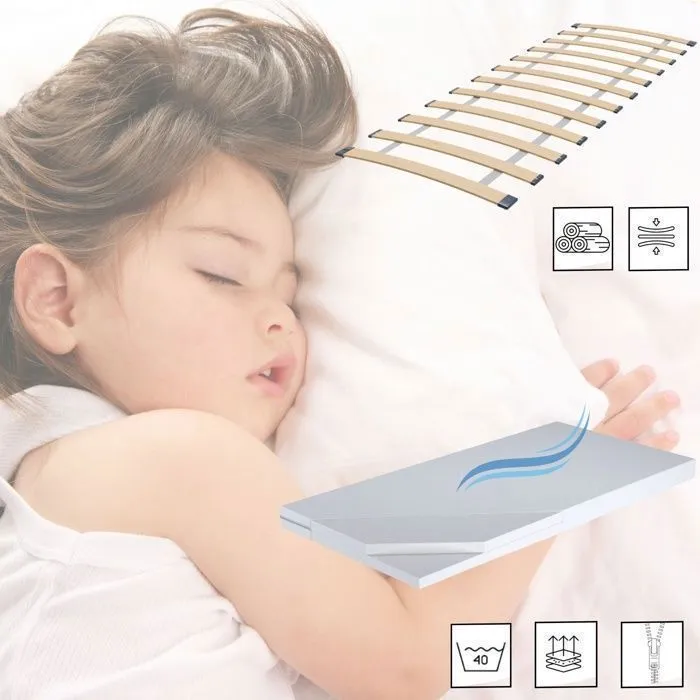 Lit enfant LUK 70x140 avec matelas sommier et tiroir, barrière de sécurité Blanc-4