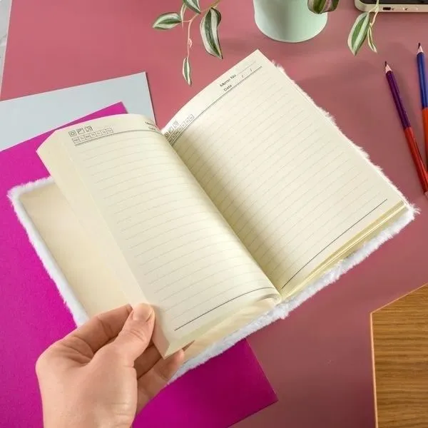 Agenda - Licorne - Personnalisable - Couverture en fourrure - Antistress - Multicolore-3