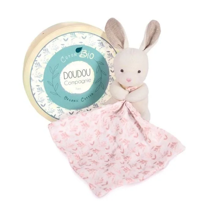 Doudou en coton Bio Lapin - Doudou et Compagnie - Avec mouchoir rose - Mixte - A partir de 0 mois-2