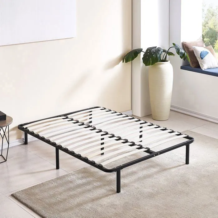 Sommier Ecoflex 140x190 cm | Cadre de lit métallique | Lattes flexibles | Zone de soutien au niveau des lombaires | 7 Pieds Inclus-0