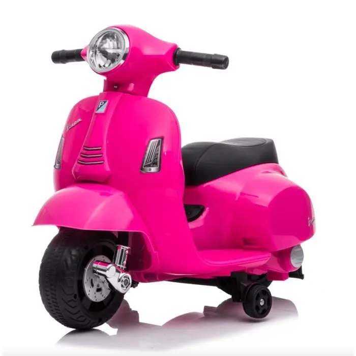 Vespa Scooter Moto Electrique Pour Enfants 6V, 4,5A, 5km-h, 1-5 ans, Avec Lumieres, Roues Auxiliaires, Rose