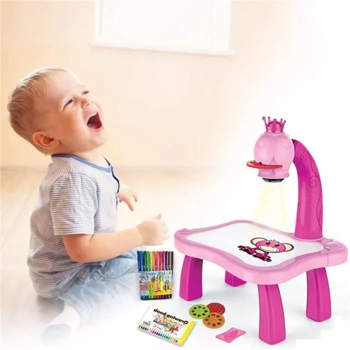 Table de projecteur de dessin pour enfants - PIMPIMSKY - Jouet éducatif - Rose - Projection + musique-0