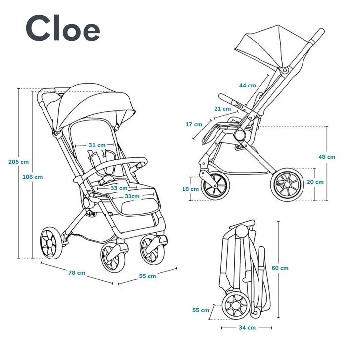 Poussette bébé compacte LIONELO Cloe - Jusqu'à 22 Kg - Système légère & pliable - Grandes Roues - Marron-5