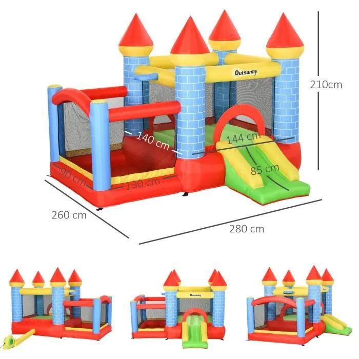 Château gonflable enfant - Outsunny - toboggan, trampoline, piscine, panier - dim. 2,8L x 2,6l x 2,1H m-2