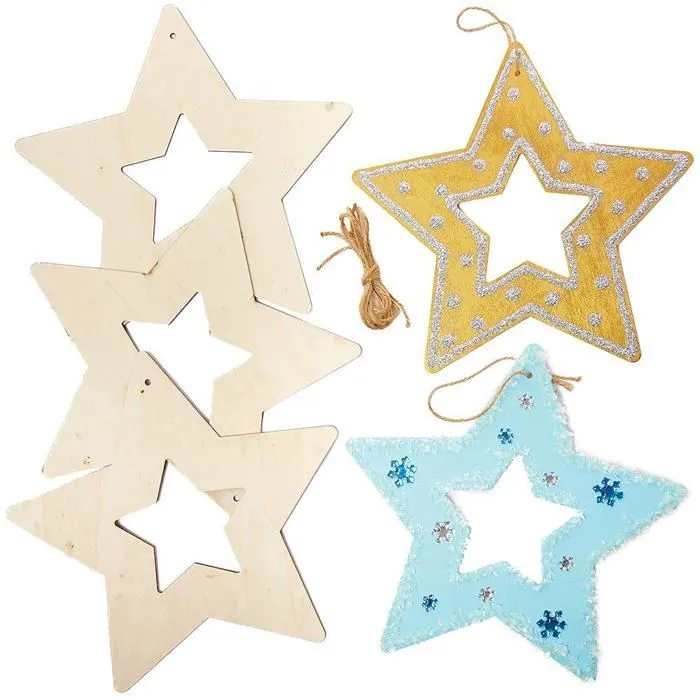 Jeu de stickers Baker ross - FX261 - Etoile Bois Decoration - Lot de 6, Decoration de Noel ()-0