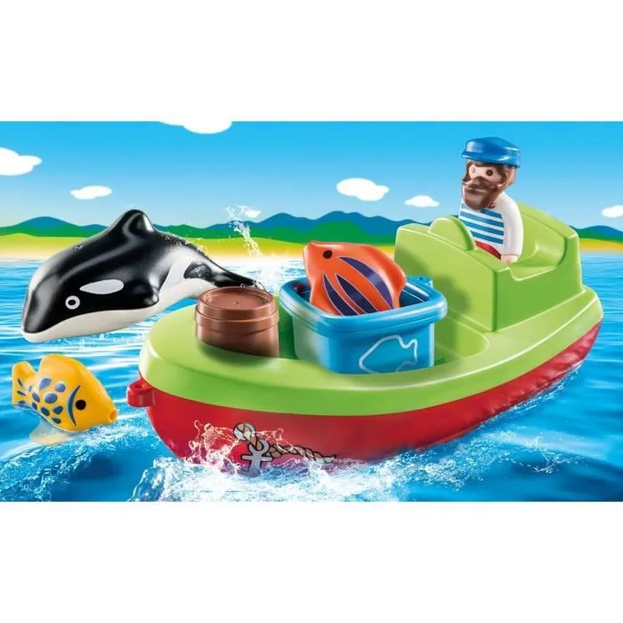PLAYMOBIL - 70183 - PLAYMOBIL 1.2.3 - Bateau et pêcheur - Jouet pour enfant de 18 mois et plus-2