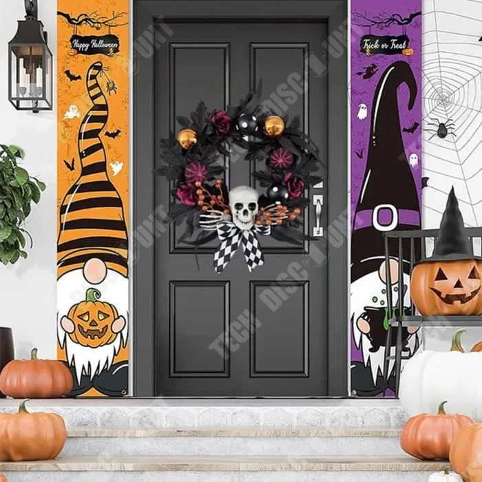 TD® Couronne de crâne d'Halloween 50*50 cm Couronne décorative de crâne accessoires d'horreur porte suspendue pour Halloween-2
