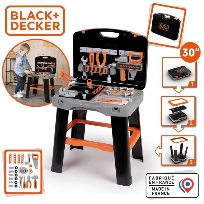Smoby - Black and Decker -Etabli Bricolo Smart - Jeu d'imitation - Mallette qui se transforme en établi - 33 accessoires inclus - Fa-1