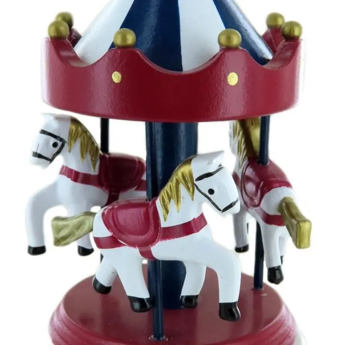 Boîte à musique - Carrousel miniature en bois avec chevaux tournants - LUTECE CREATIONS-1
