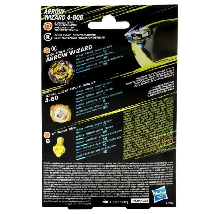 Beyblade X, Starter Pack Arrow Wizard 4-80B avec toupie de compétition à rotation droite de type endurance et lanceur, à partir de 8-4