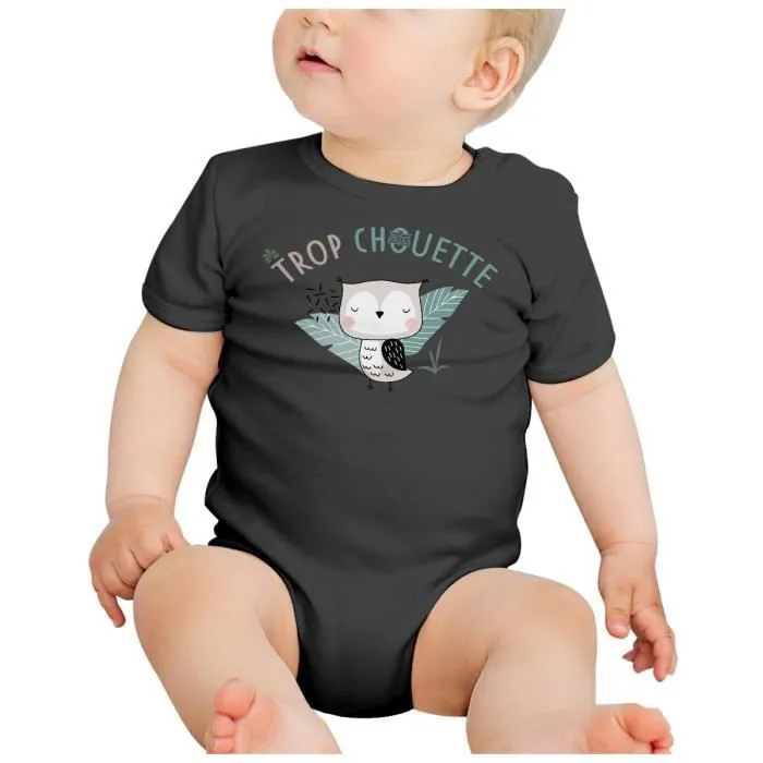 Body Bébé Manche Courte Noir Trop Chouette Mignon Dessin Illustration-1