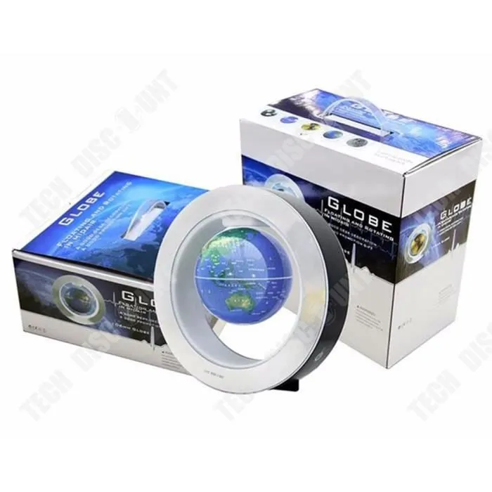 TD® Globe terrestre flottant magnétique lumineux enfant vintage interactif lévitation LED bleu espace boule plastique lampe couleur-3