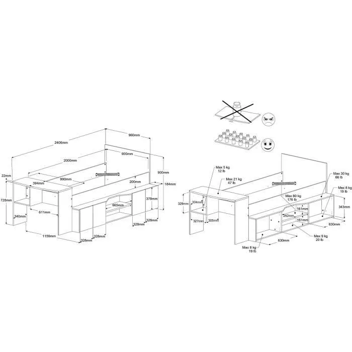 Lit combiné enfant avec rangements et bureau CLOE - 90 x 200 cm - Décor blanc et chêne - PARISOT-3