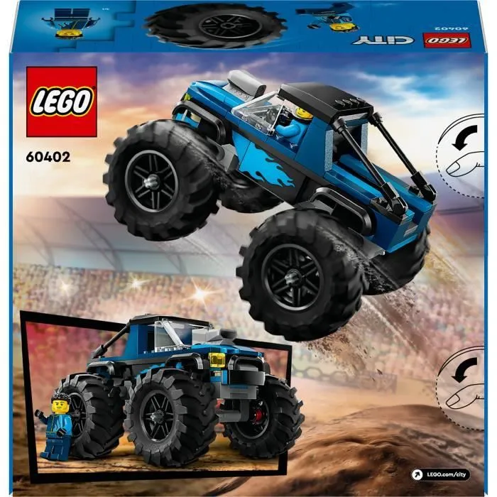 Bebeboutik LEGO 60402 City Le Monster Truck Bleu Jouet Camion Tout Terrain et Minifigurine de Conducteur Cadeau Enfants