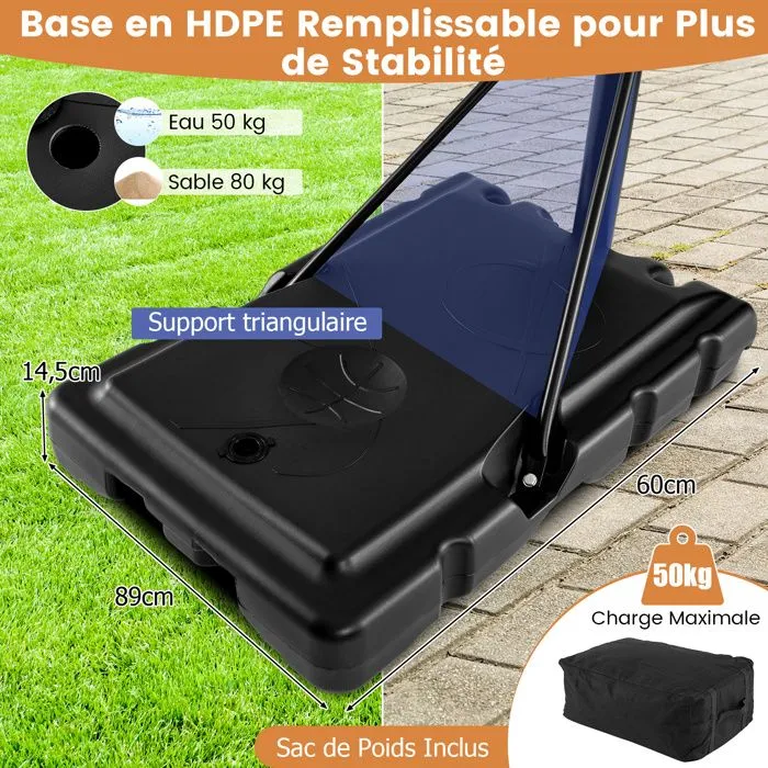 Panier de Basketball sur Pied COSTWAY-Hauteur Réglable 125-305cm-Panneau Arrière-Base Remplissable-2 Filets-pour Piscine, Jardin-2