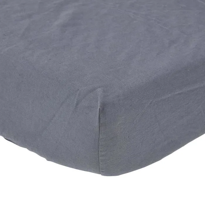 Drap-housse grand bonnet en lin lavé Gris – 140 x 190 cm-0