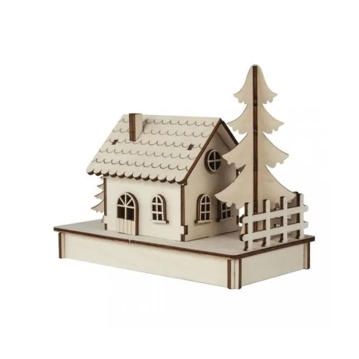 Kit Maison 3D - Rayher - 17.5x9.4x14 cm - 30 pièces - Décoratif - Bois brut-0