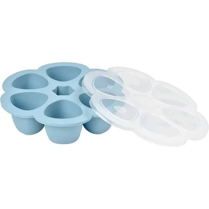 BEABA Multiportions en silicone de qualité premium, résistance thermique, couvercle hermétique, Fabriqué en Italie, 6x90 ml bleu-2
