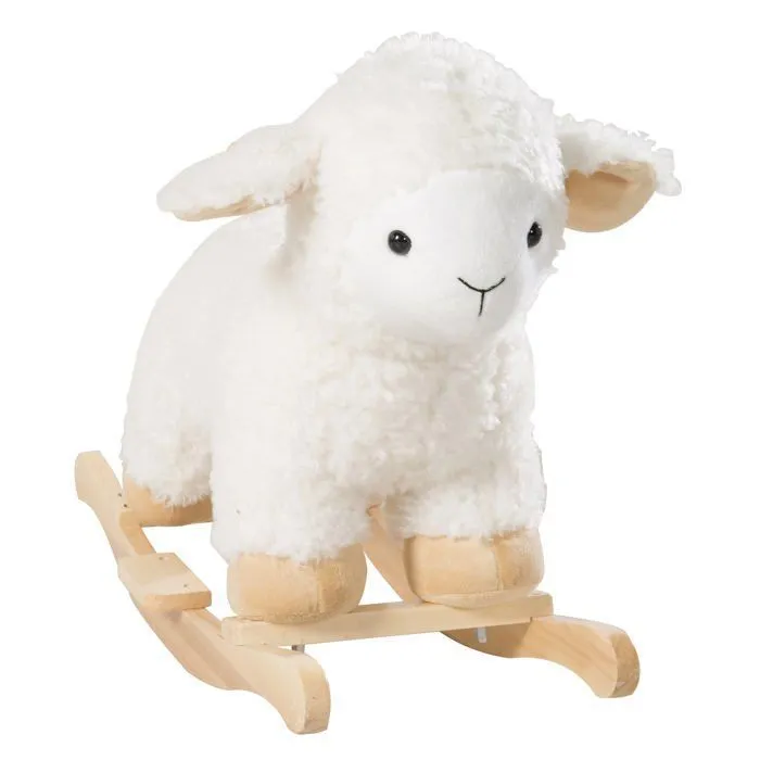 ROBA Agneau à Bascule en Bois et Peluche Douce avec Poignées - Aide à Maîtriser l'Équilibre - dès 18 Mois - Blanc-0