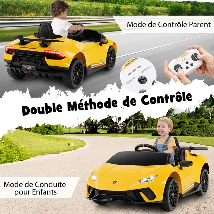 Voiture pour Enfants COSTWAY Licence Lamborghini, Télécommande&Lumières&Musique&Klaxon&Suspension à Ressort118,5x63x48CM Jaune-3
