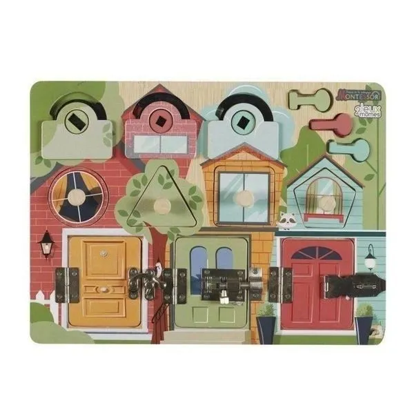 Tableau Montessori Serrures et Loquets à manipuler Jeu sensoriel - Bois - Jouet éducatif - Blanc - 10 pièces-2