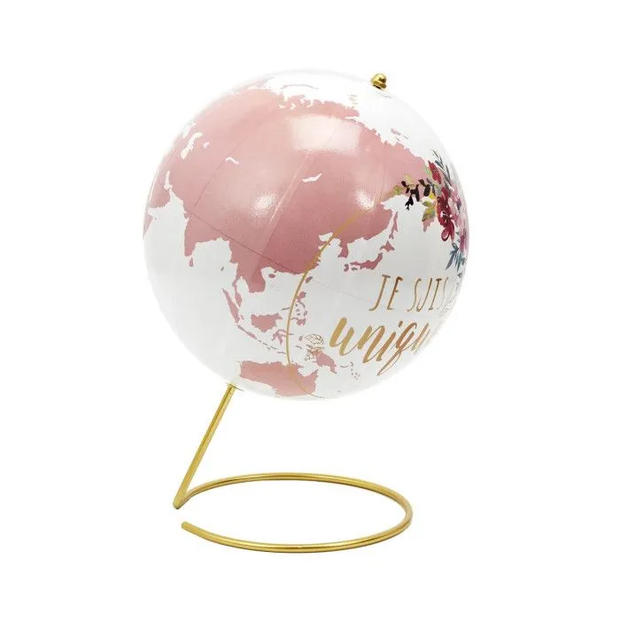 Globe Terrestre Déco "Girly" 29cm Blanc & Rose-1