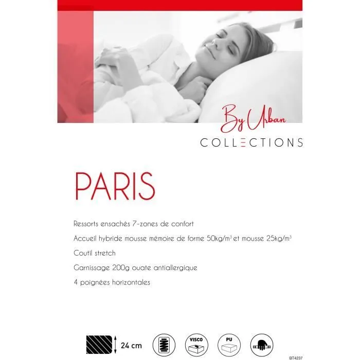 URBAN Collections PARIS Ensemble sommier et matelas 140 x 190cm - 798 Ressorts ensachés et mémoire de forme - 24 cm - Ferme-5
