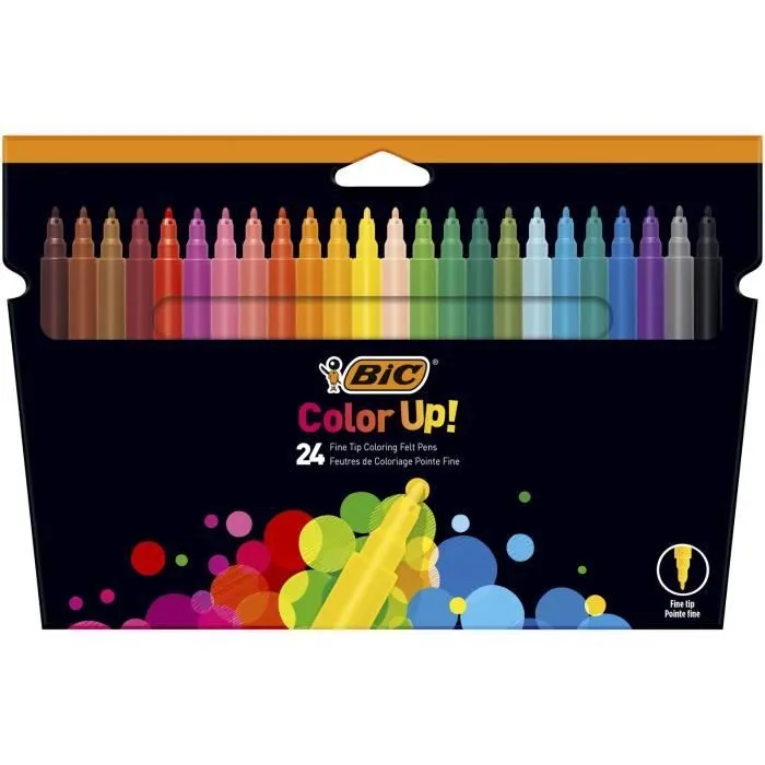 BIC Color Up Feutres de Coloriage à Pointe Fine - Couleurs Assorties, Etui Carton de 24-0