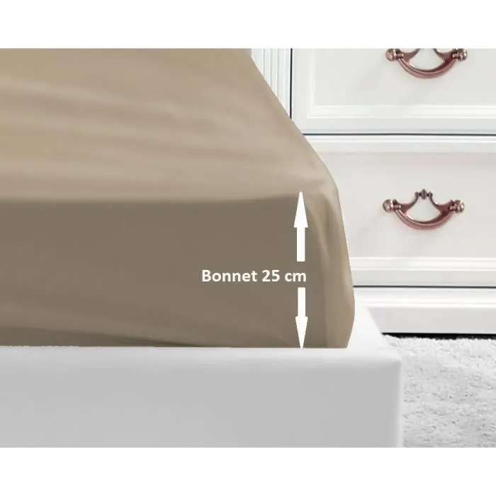 LOVELY HOME Drap Housse 100% coton 90x190x25 cm beige-0