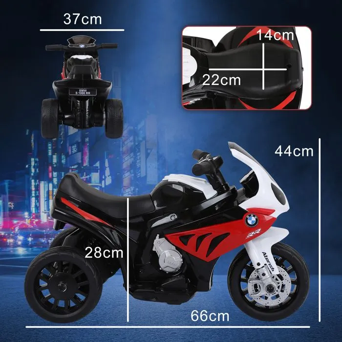 Moto électrique enfants - HOMCOM - 3 roues et 2,5 Km/h - avec effets lumineux et sonores - charge max. 20 kg - BMW S1000 RR - rouge-3