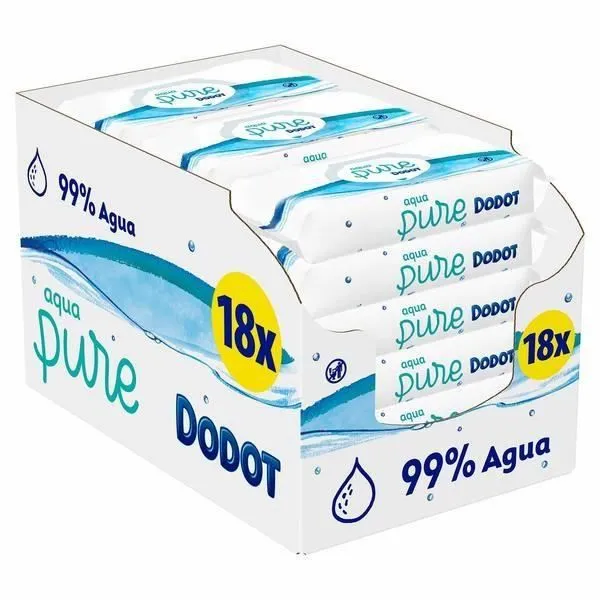 DODOT Aqua Pure Lingettes bébé avec 99 % deau, 18 paquets, 864 lingettes - 8001841863481-0